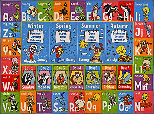 KC Cubs | Looney Tunes ABC Alphabet, Seasons, Months and Days of The Week Educational Learning & Game Play Area Non Slip Boy & Girl Kids Rug Carpet for Children Bedroom, Toddler Classroom & Baby Mat