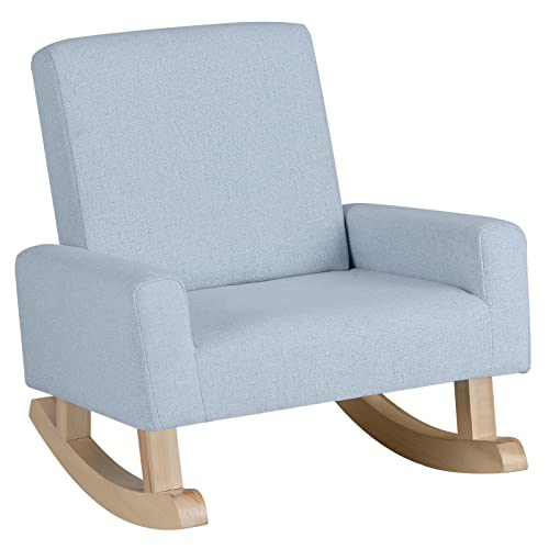 Costzon Kids Sofa, Rocking Chair with Solid Wood Frame, Linen Fabric, Anti-Tipping Design for Kids Room, Nursery, Playroom, Preschool, Birthday Gift for Boys Girls, Toddler Furniture Armchair (Blue)