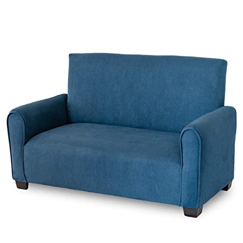 Kids Upholstered Sofa Chair w/Beautiful Easy to Clean Suede Fabric, Couch for Toddlers, Double Seated Chair for Children up to Age 5 (Navy Suede)