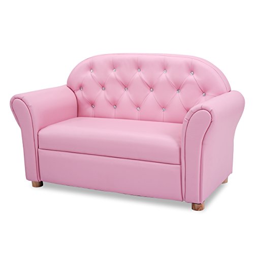 HONEY JOY Kids Sofa, 2 Seat Touch Couch Lounger Chair, Cute Gem Studs, Children Comfy Loveseat Sofa Bed for Playroom Daycare Furniture, Mini Double Foam Play Couch for Princess Girls, Pink
