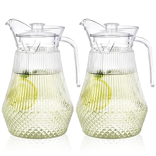 Lawei 2 Pack 50 Oz Acrylic Pitcher, Clear Plastic Water Pitcher with Lid and Spout, Iced Tea Pitcher Beverage Containers for Fridge, Juice, Sangria, Lemonade, Heat-resistant, Shatter-proof, BPA-Free
