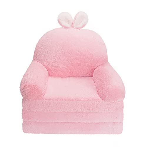 MONKISS Foldable Kids Sofa, Toddler Chair Plush with Removable Cover, Comfy Kids Couch for Kids Age 1-3 (Pink Bunny)