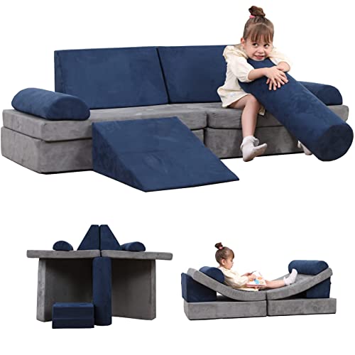 Annualring Kids Couch, 10PCS Play Couch Sofa for Kids Imaginative Furniture Play Set for Creative Kids,Toddler to Teen Bedroom Furniture, Couch Sofa Foam Play Couch Indoor Outdoor