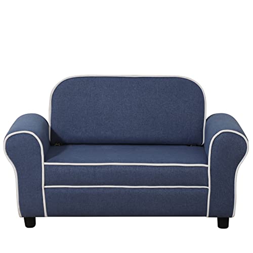 Yoonnie room Kid Sofa Chair, Linen Fabric 2-Seater Upholstered Couch,for Children Gift (Blue)