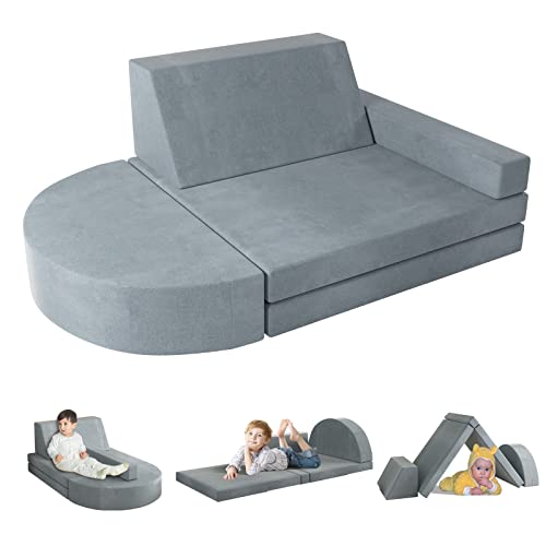 linor Kids Couch Modular Toddler Couch Can be Used in The Bedroom Playroom Kindergarten, 5-Piece Play Couch for Toddlers and Children Can be Used as a Furniture Play Set (Charcoal Grey)