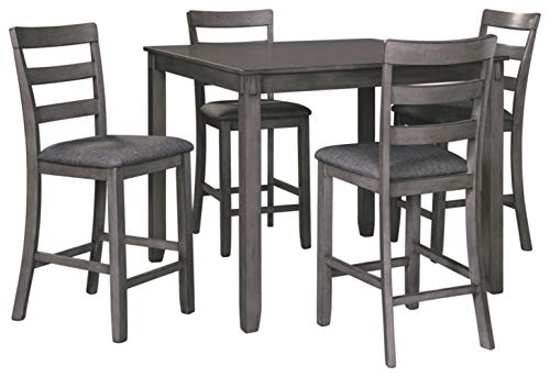 Signature Design by Ashley Bridson 5 Piece Counter Height Dining Room Set, Includes Table & 4 Bar Stools, Gray (Pack of 1)