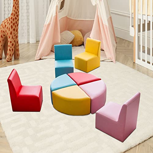 J-SUN-7 Kids Couch Set Toddler Sofa Set - 8 pcs Daycares Chairs for Toddlers Activities, Colorful Modular Flexible Seating Set for Home Preschool Playroom
