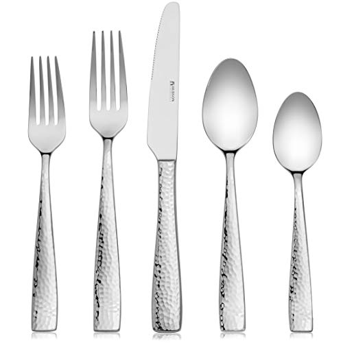 Hudson Essentials 40-Piece Hammered 18/10 Stainless Steel Silverware Cutlery Set, Utensil Flatware Service for 8 (40-Piece Set)