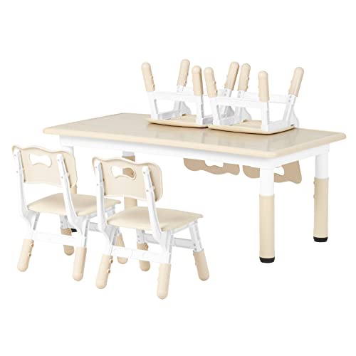 Syunoo Kids Table and Chairs Set, 49''x25'' Toddler Table and 4 Chairs Set, Height-Adjustable Toddler Desk for Boys&Girls Ages 2-8, Graffiti Child's Desk for Study Room, Classroom