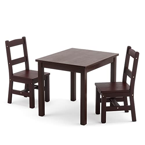 Curipeer Rubberwood Kids Table and Chair Set,Water Resistant Kids Table Set with 2 Chairs,Non-Slip Pad and Waterfall Edge Design, Easy to Clean,Child Gift for Boy,Girl in Bedroom,Playroom,Espresso