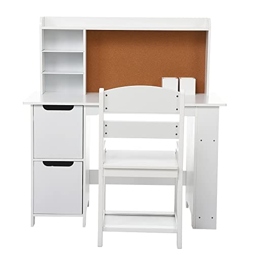 Kids Study Desk with Chair,Wooden Children School Study Table with Bookshelf, Bulletin Board and Cabinets for 3-8 Years Old,Computer Workstation & Writing Table