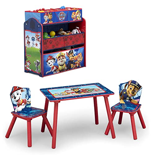 PZCXBFH Children PAW Patrol 4-Piece Playroom Set Includes Table with 2 Chairs and Deluxe Toy Box, Blue red