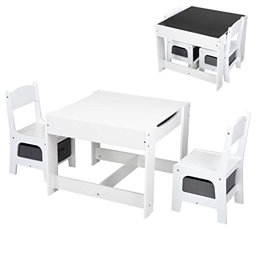 Oleksil Kids Table and Chair Set,3 in 1 Children Toddler Activity Table with Storage Drawer,Detachable Tabletop,Blackboard,Kids Play Table for Art Crafts,Drawing,Reading