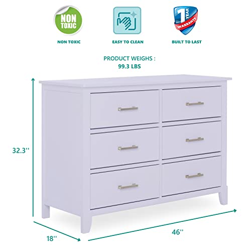 Dream On Me Universal Double Dresser in Lavender Ice, Kids Bedroom Dresser, Six Drawers, Mid-Century Modern, Made of Solid Pinewood, Easy Assembly