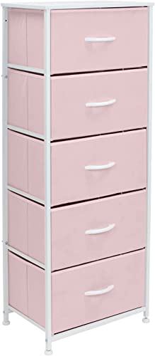 Sorbus Fabric Dresser for Kids Bedroom - Chest of 5 Drawers, Tall Storage Tower, Clothing Organizer, for Closet, for Playroom, for Nursery, Steel Frame, Fabric Bins - Wood Handle (Pink)