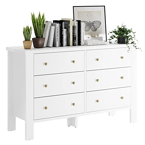 Senfot Drawer Chest Dresser Organizers Storage Wood Nightstand with 6 Drawers Furniture for Kids, Bedroom and Living Room in White