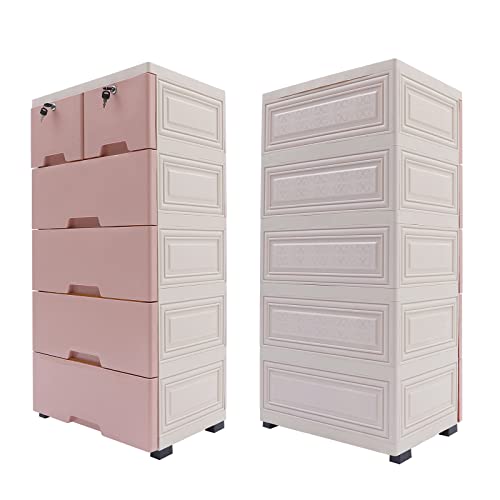 Gdrasuya10 Plastic Dresser with 6 Drawers for Clothes Large,Plastic Chest of Drawers Storage Cabinet,Storage Organizer Closet,Kid Plastic Storage Dressers with Wheels,Pink