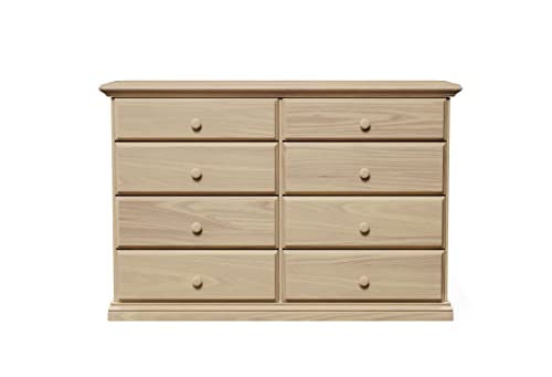 Wide Wooden Eight Drawer Dresser Unfinished Furniture Chest of Drawers Solid Pine Wood Fully Assembled Kids Bedroom Furniture 50.78 inches Large 30.45 inches Double Dresser No Assembly Required