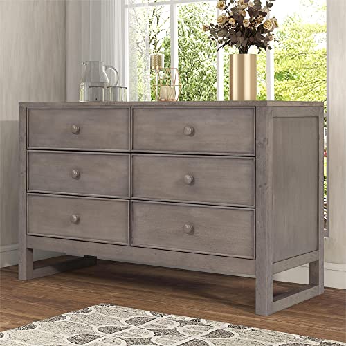 Merax Dresser Modern Farmhouse Wood 6 Bedroom, Wide Storage Cabinet for Closet, Clothes, Kids, Baby, TV Stand with Drawers, White, Antique Gray