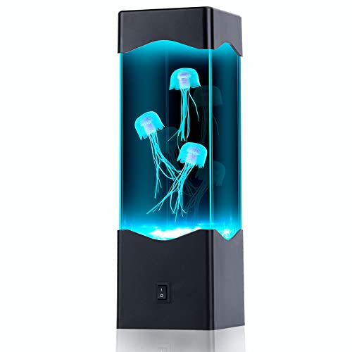 Gifts for Adults Kids, Multi-Color Jellyfish Lava Lamp, USB Powered Aquarium Night Lights with 3 Jellyfish,Office Room Desktop Decoration, Gifts for Christmas Birthdays Holidays (Black)