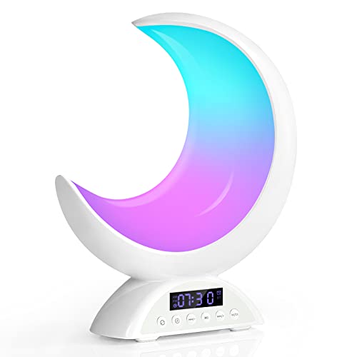 BRNEWO Bedroom Moon Lamp, RGB Color Changing Light with Scene Mode and Music Mode, Alarm Clock with Bluetooth Speaker, Suitable for Kids/Adults, Living Room Night Light Lighting Dimmable.