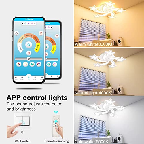 Bevenus LED Modern Ceiling Light Fixture,5 Heads Flush Mount LED Dimmable Chandelier, Ceiling Lamp with Remote/App Control. for Kid's Room,Bedroom,Living Room,Hall,Dining Room,Etc.ø12.2″/50w.