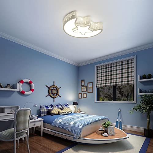 Fang Yan Mei Close to Ceiling Light fixtures Modern Girl’s Bedroom Ceiling Light Metal Chandeliers Moon Star Shape Lighting for Bedroom Kids Room with Natural Light,White,4000K