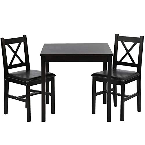 FDW Dining Kitchen Table Dining Set 3 Piece Wood in Door Square Small Farmhouse Dining Room Table Set Table and Chair for 2 Person, Dark Brown