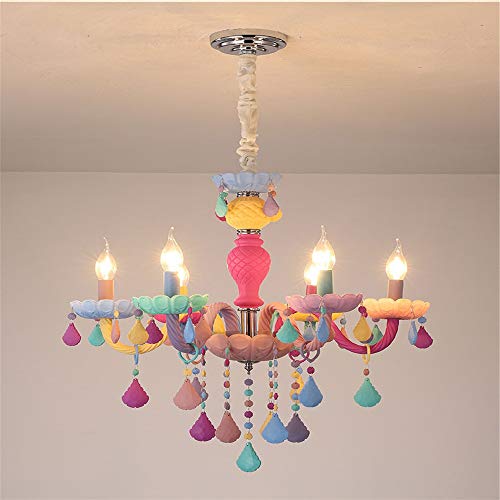 BAYCHEER Modern Art Crystal Colorful Kid's Chandeliers with Crystal,Creative Candle Pendant Lighting for Girl Bedroom,Ceiling Drop Hanging Light Decoration 6 Lights