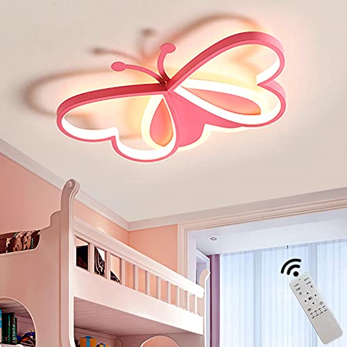 BDXKY Led Ceiling Light Fixture Modern Kids Room Flush Mount Dimmable with Remote 36w Pink Butterfly Ceiling Lamp for Girl Boy Baby Bedroom Living Room