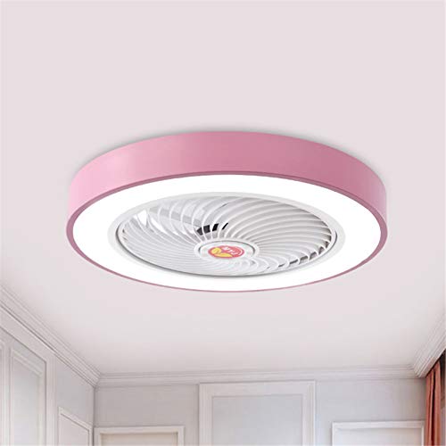 BAYCHEER Acrylic Circle Fan Lamp Flush Mount Lighting LED Ceiling Light with Remote Control 3 Light Color Changeable Enclosed Fandelier Lamp Dinning Room Kitchen Kids Room Livingroom,Pink