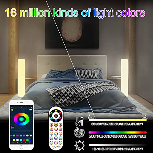 2 Pack Led Floor Lamp, Color Changing Standing Corner Lamps, Cool Light Kids Floor Lamp Work with Remote, Smart Dimmable Lighting Decoration Floor Lamps for Living Room, Bedroom and Gaming Room