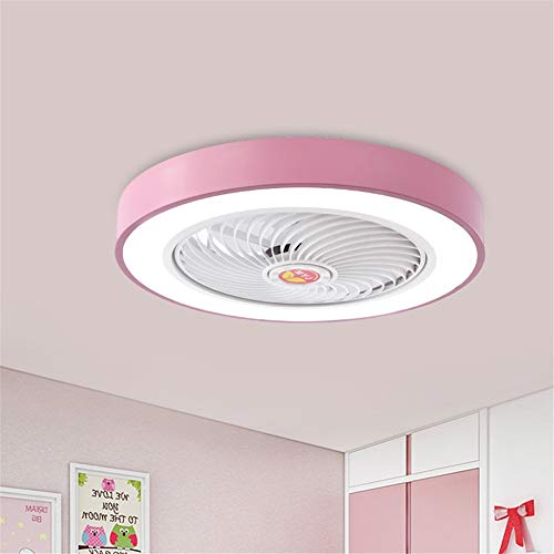 BAYCHEER Acrylic Circle Fan Lamp Flush Mount Lighting LED Ceiling Light with Remote Control 3 Light Color Changeable Enclosed Fandelier Lamp Dinning Room Kitchen Kids Room Livingroom,Pink