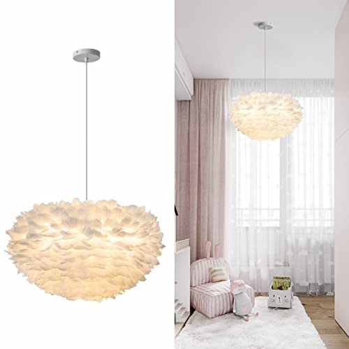 KCO Lighting Nordic Feather Hanging Light Fixture Contemporary 19.7" Feather Chandelier with Adjustable Cord Feather Ceiling Pendant Light for Girls Room Kid Room Bedroom (50cm/19.7'')