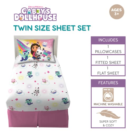Franco DreamWorks Gabby's Dollhouse Kids Bedding Super Soft Sheet Set, 3 pcs, Twin