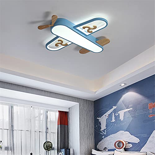 BAYCHEER Aircraft Shaped Led Ceiling Mount Light Acrylic Wooden Kids Stepless Dimming Ceiling Fixture Hanging Lighting Lamp for Kindergarten Children Room Playroom Nursery, 21.6'' Blue