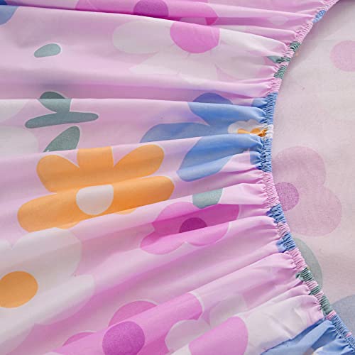 KWLOVER 2PC Soft Bed Fitted Sheet and Pillowcases Set,Purple Flower Printed Sheets for Kids Twin Size Bed