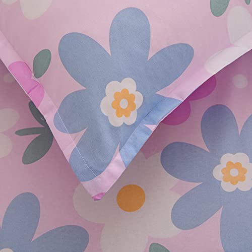 KWLOVER 2PC Soft Bed Fitted Sheet and Pillowcases Set,Purple Flower Printed Sheets for Kids Twin Size Bed