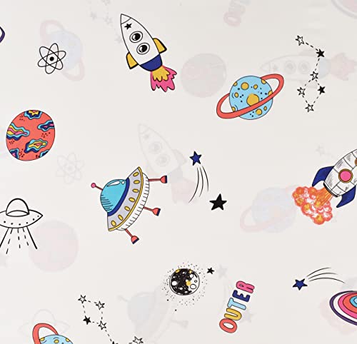 J-pinno Outer Space Planet Rocket Travel Adorable Twin 100% Cotton 3 Pieces Sheet Set for Kids Girls Children Flat Sheet + Fitted Sheet + Pillowcase Bedding Decoration Gift Set