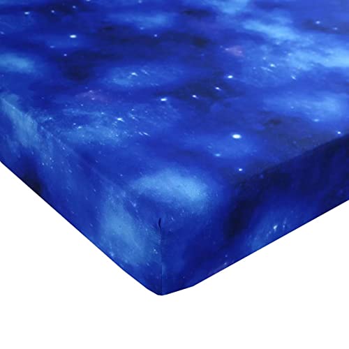 SDIII 3Pcs Blue Galaxy Bedding Collection SheetTwin Size, Out Space Bedding Sheet with 1*Fitted Sheet and 2*Pillowcase for Boys, Girls and Kids (Blue, Twin)