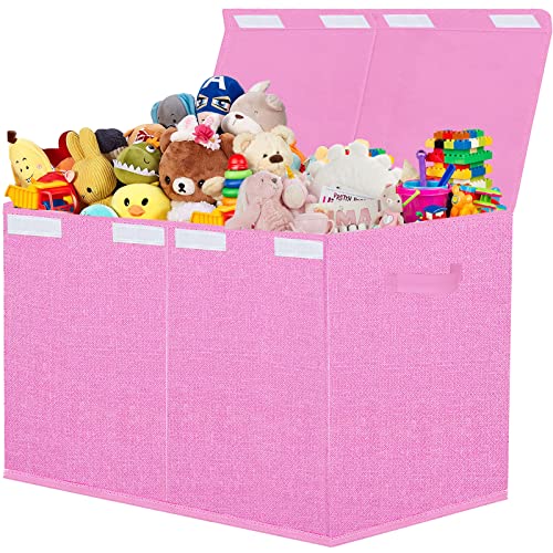 JAYSDAYLY Large Toy Box for Girls,Collapsible Toy Chest Organizer Bins with Lids,Toy Boxes Baskets for Kids,Nursery Room,Playroom, 24.5 * 13 * 16 inches-Pink