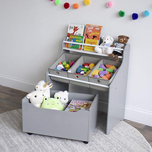 Humble Crew 3-in-1 Toddler Size Storage Organizer with Rolling Toy Box, Grey