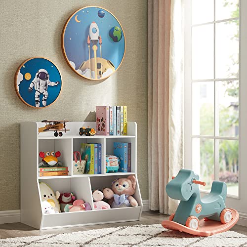 Kovhzcu Toy Storage Organizer with Bookshelf, 5-Cubby Children's Toy Shelf, Toy Storage Cabinet, Suitable for Children's Room, Playroom, Hallway, Kindergarten, School