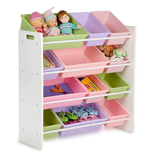 HOMESMITHS White Toy Storage Organizer for Kids, Set of 12 Pastel Bins | Perfect for Home, Play Schools and Kindergarten