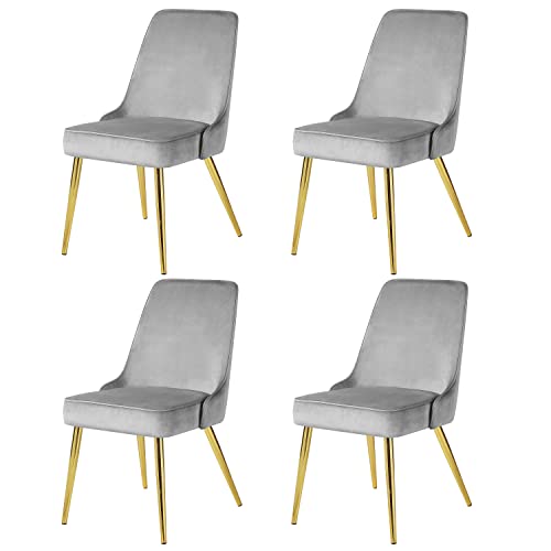 KithKasa Dining Chairs Set of 4 Upholstered Mid-Century Modern Velvet Accent Desk Chair with Gold Legs for Kitchen Living Room Grey