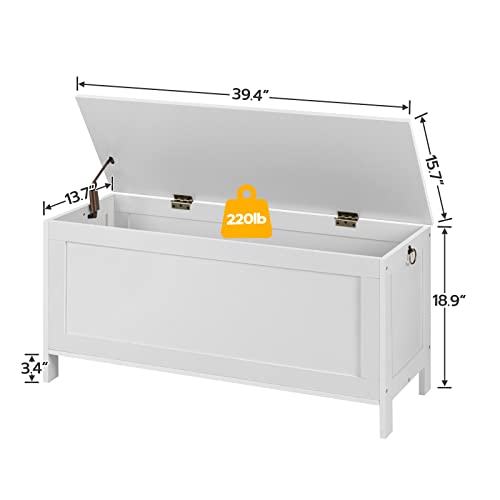 HOOBRO Storage Chest, Retro Toy Box Organizer with Safety Hinge, 39.4 x 15.7 x 18.9 Inches, Sturdy Entryway Storage Bench, Wooden Look Accent Furniture, Easy Assembly, White WT100CW01