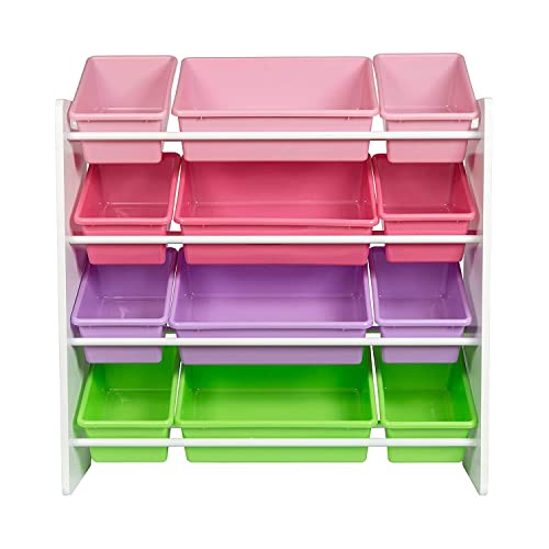 HOMESMITHS White Toy Storage Organizer for Kids, Set of 12 Pastel Bins | Perfect for Home, Play Schools and Kindergarten