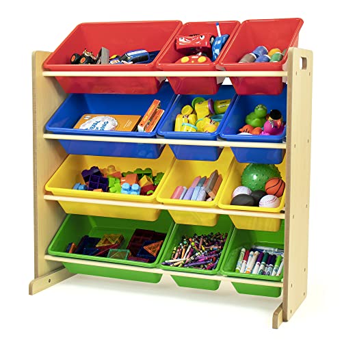 Humble Crew, Natural/Primary Kids' Toy Storage Organizer with 12 Plastic Bins