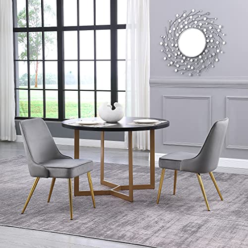 KithKasa Dining Chairs Set of 4 Upholstered Mid-Century Modern Velvet Accent Desk Chair with Gold Legs for Kitchen Living Room Grey