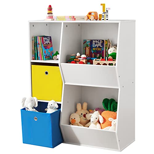SONGMICS 3 shelves Toy Storage Organizer, with Compartments, Shelves and Fabric Bins, for Kids Room, Playroom, White